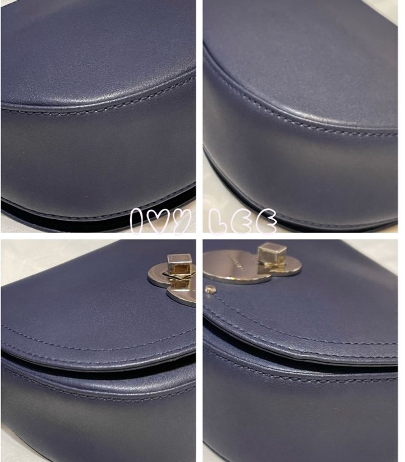 LONGCHAMP(已售出) CAVALCADE系列深藍色金屬轉扣寬背帶 馬鞍包 肩背包 斜背包 小牛皮 二手精品 正品-12