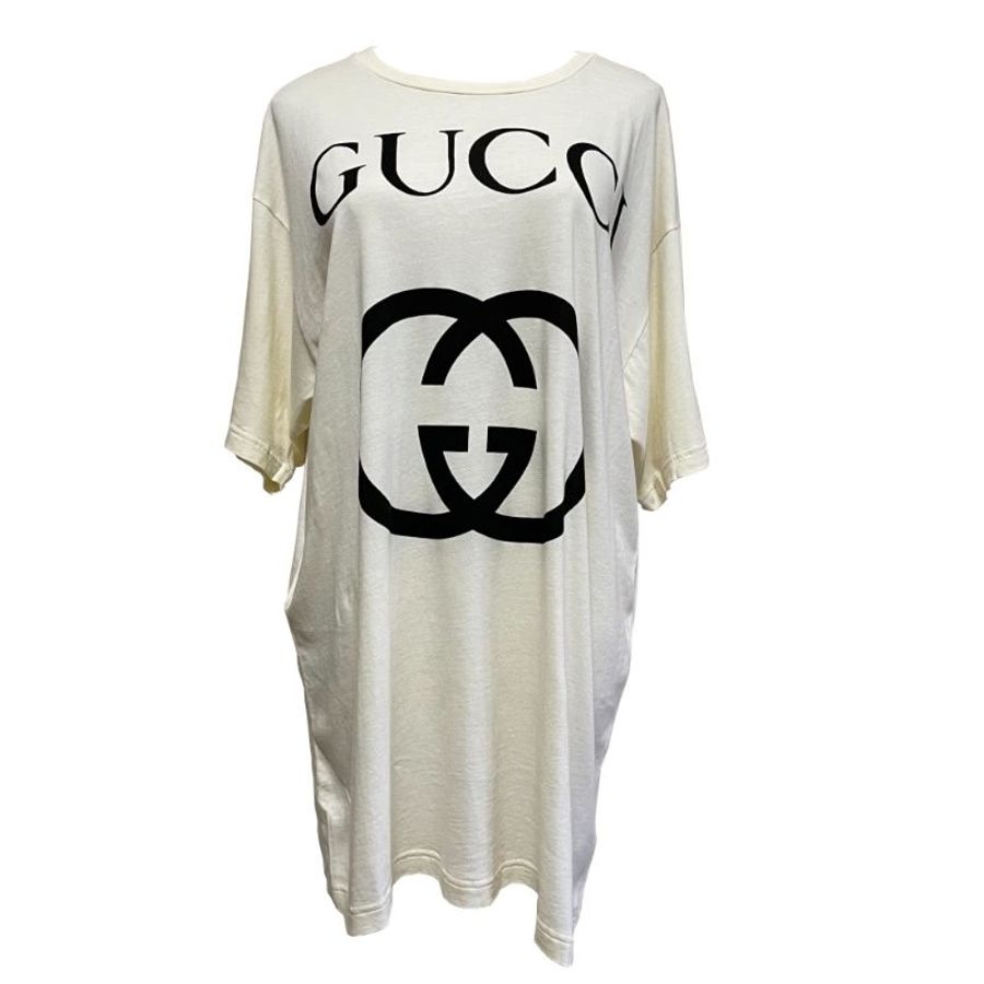 【GUCCI 古馳】GUCCI Logo Oversize 寬鬆 加長版 短袖 T恤 白色 539081 XS-0