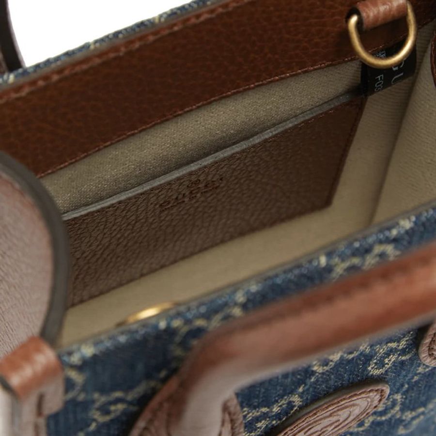 【GUCCI 古馳】Mini Interlocking G 迷你 牛仔 手提包 斜背包 手機包 托特包 藍色 671623-3