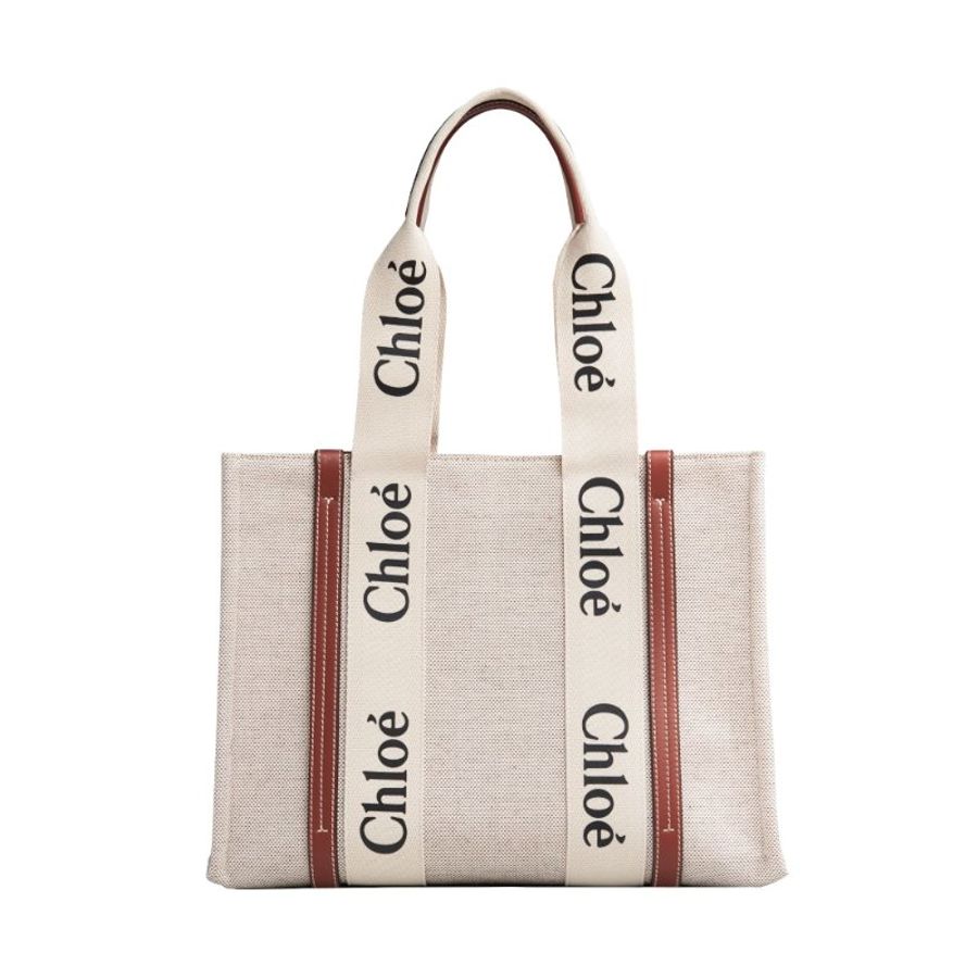 【Chloe 蔻依】Medium Woody 中款 帆布 皮革 托特包 燕麥色 棕色-0