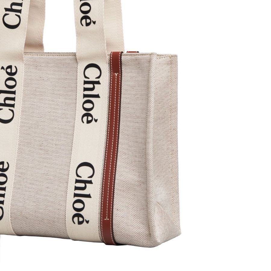 【Chloe 蔻依】Medium Woody 中款 帆布 皮革 托特包 燕麥色 棕色-1