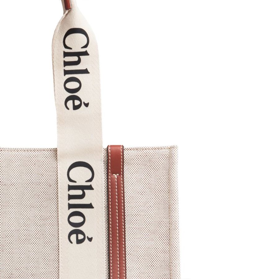 【Chloe 蔻依】Medium Woody 中款 帆布 皮革 托特包 燕麥色 棕色-2