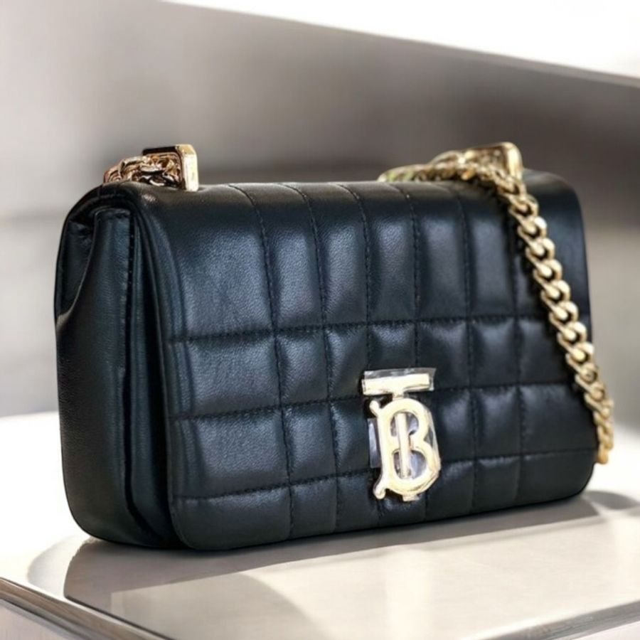 BURBERRY LOLA 絎縫羊皮迷你鏈帶包 黑色 全新商品-1