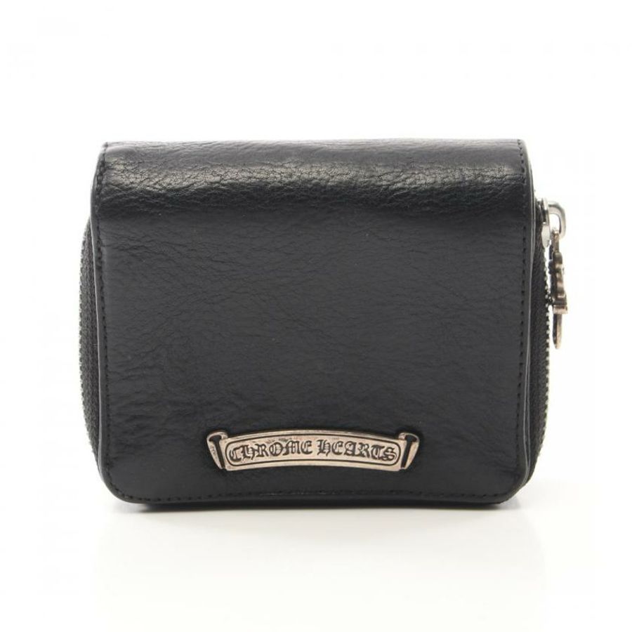【日本直送】 中古Chrome Hearts[B]Square 對折真皮錢包 黑色-0