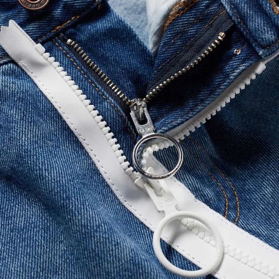 出清【OFF-WHITE】Slim 合身版型 拼接 刷白 抽鬚 拉鍊 長褲 牛仔褲 30腰-2