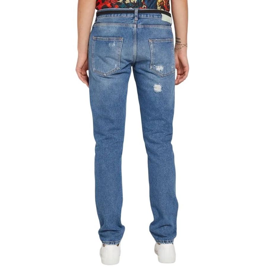 出清【OFF-WHITE】Slim 合身版型 拼接 刷白 抽鬚 拉鍊 長褲 牛仔褲 30腰-5