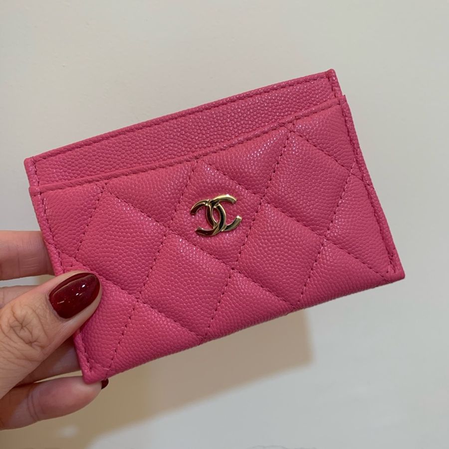 現貨商品 全新商品 專櫃正貨 保證真品 台北Sogo復興館 Chanel 經典荔枝皮粉紅卡夾 非晶片款-1