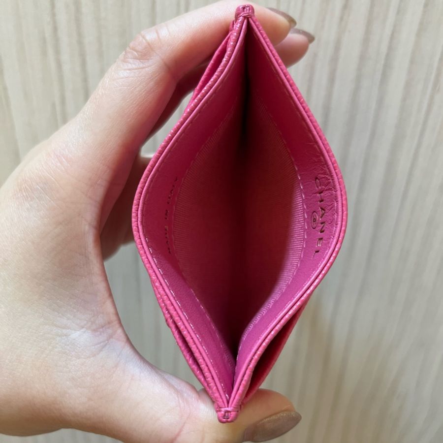 現貨商品 全新商品 專櫃正貨 保證真品 台北Sogo復興館 Chanel 經典荔枝皮粉紅卡夾 非晶片款-12