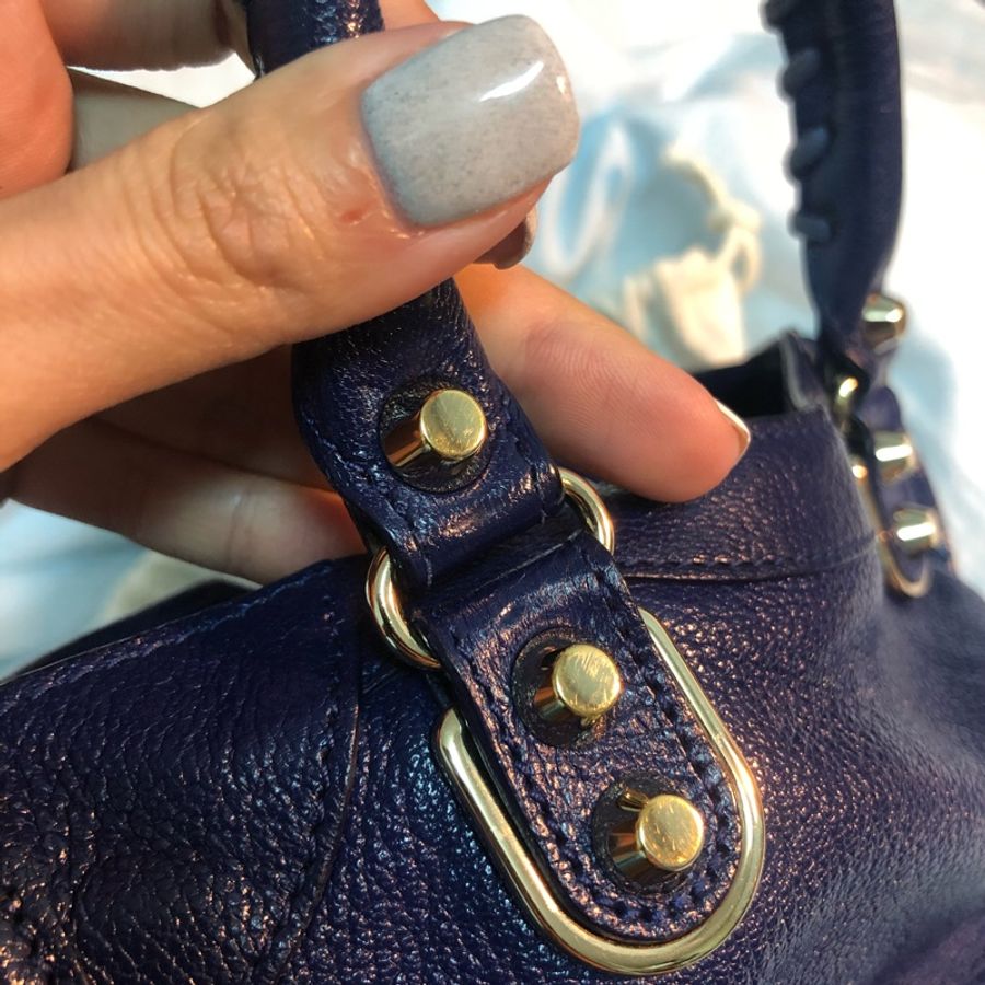 Balenciaga Mini City Goatskin Blue 巴黎世家 山羊皮金釦機車包-3