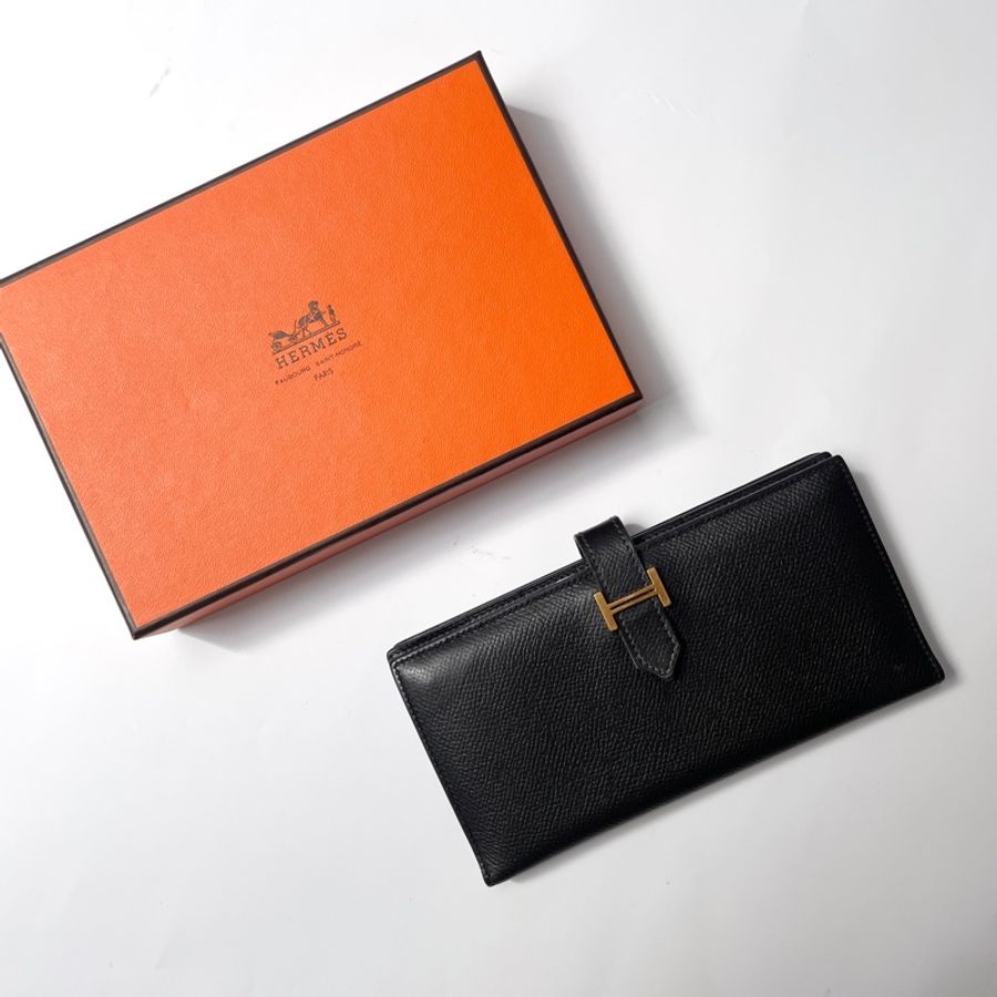 Hermes Bearn 長夾 黑皮金釦 Epsom皮-0