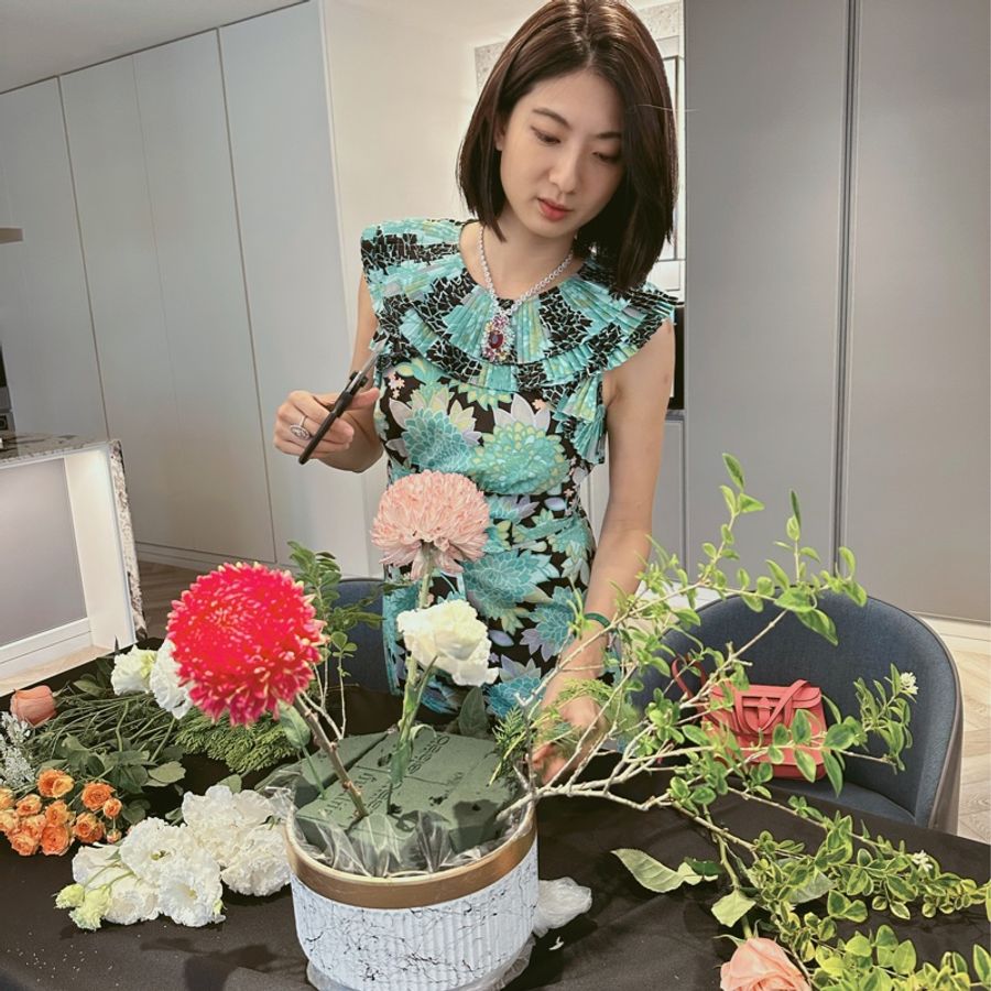 印花綠黑長洋裝-2