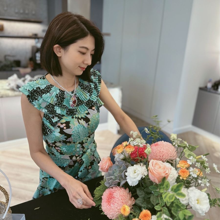 印花綠黑長洋裝-5