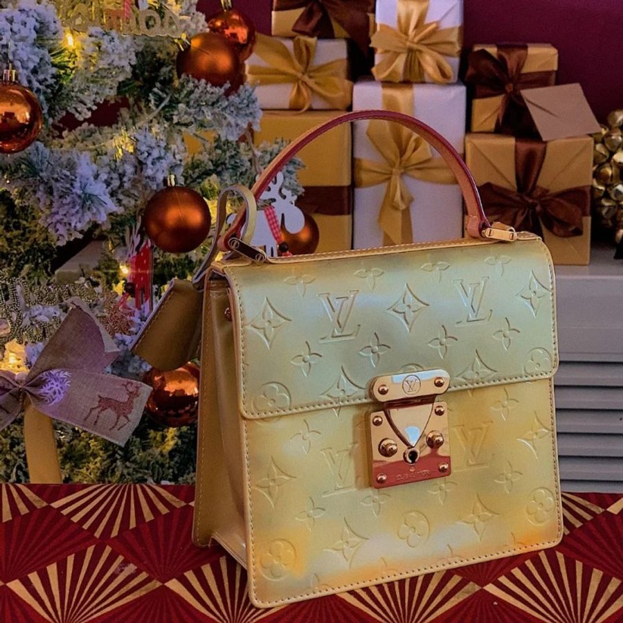 LV Vernis Spring Street 漆皮手挽袋黃色 小包 M91068-0