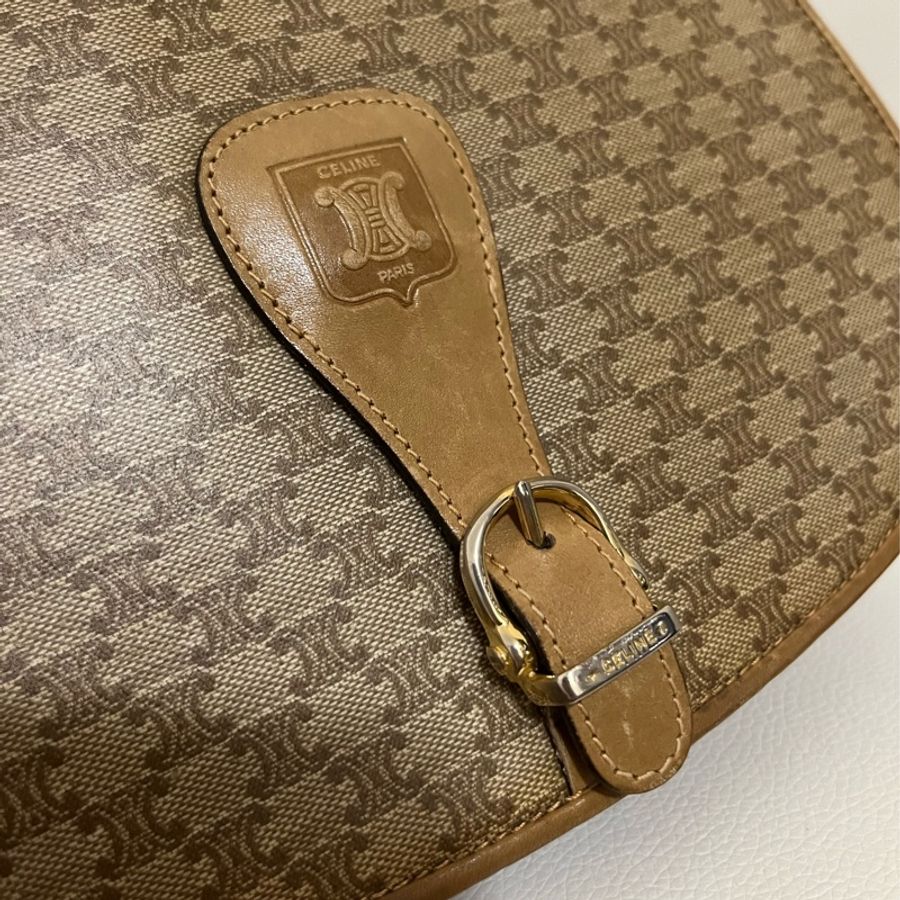 Celine Vintage 奶油老花馬鞍包-9