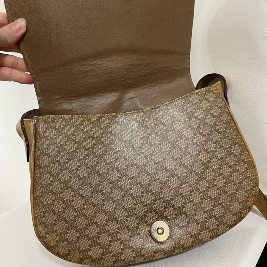 Celine Vintage 奶油老花馬鞍包-13