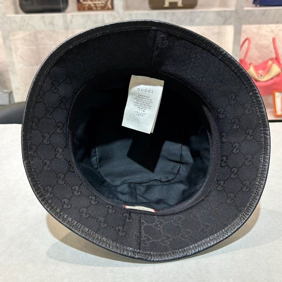 GUCCI 經典雙G LOGO老花百搭漁夫帽/黑-2