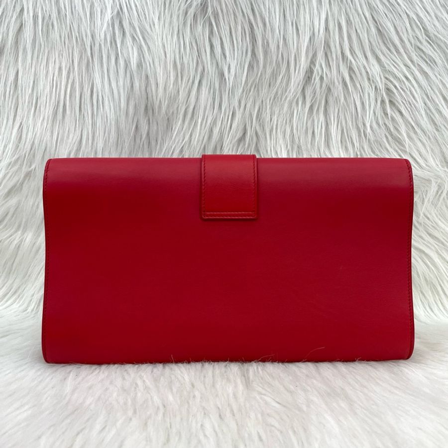 YSL 311213 紅色牛皮復古金Y釦手拿包-1