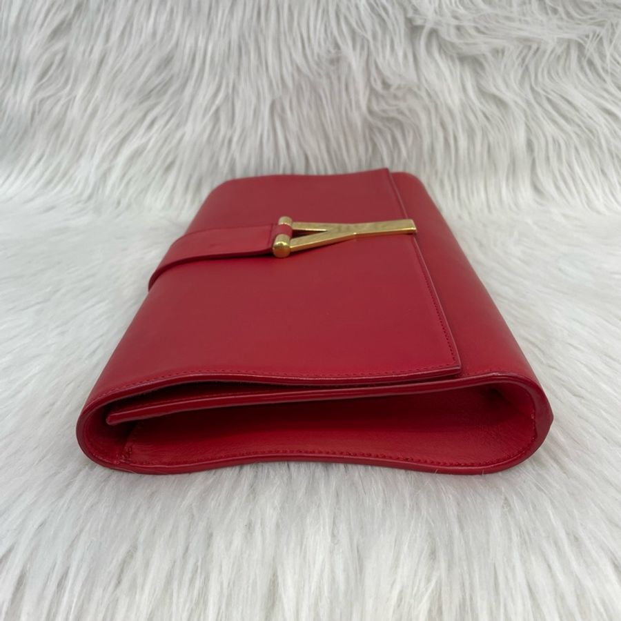 YSL 311213 紅色牛皮復古金Y釦手拿包-2
