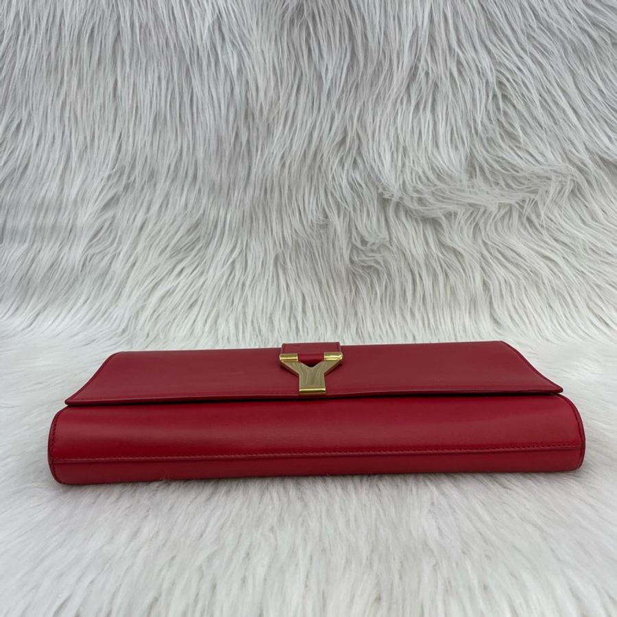 YSL 311213 紅色牛皮復古金Y釦手拿包-3