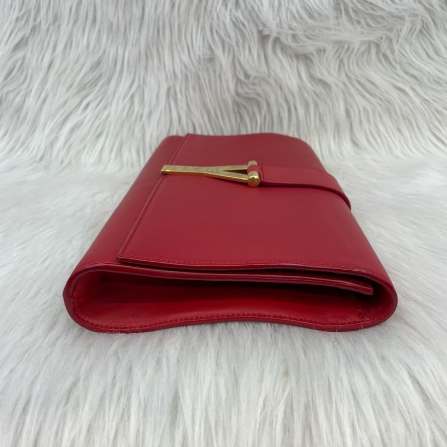 YSL 311213 紅色牛皮復古金Y釦手拿包-4