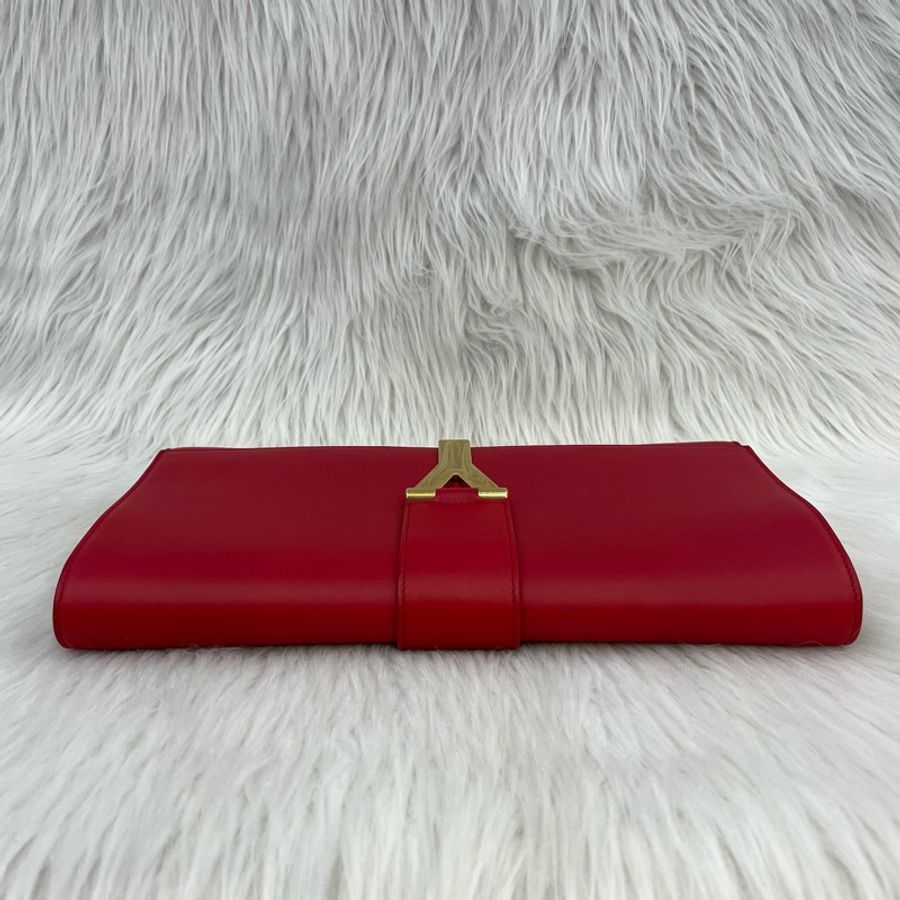 YSL 311213 紅色牛皮復古金Y釦手拿包-5