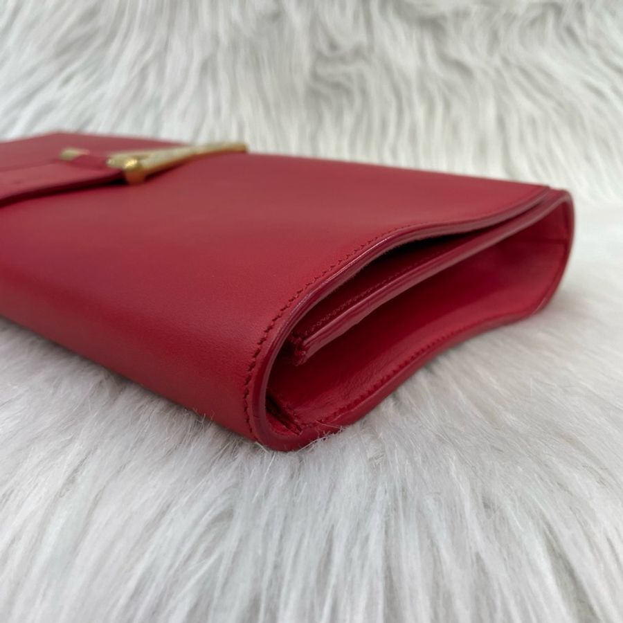 YSL 311213 紅色牛皮復古金Y釦手拿包-6