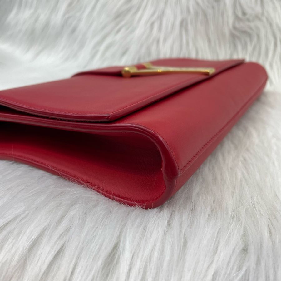 YSL 311213 紅色牛皮復古金Y釦手拿包-7
