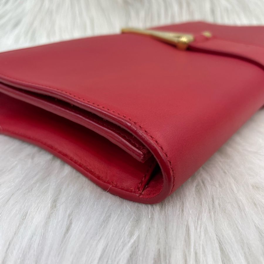 YSL 311213 紅色牛皮復古金Y釦手拿包-9