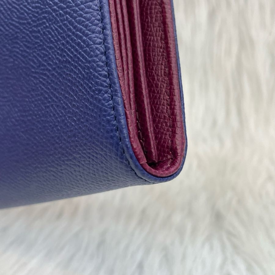 Tods 寶藍拼紫色牛皮拉鍊長夾-8