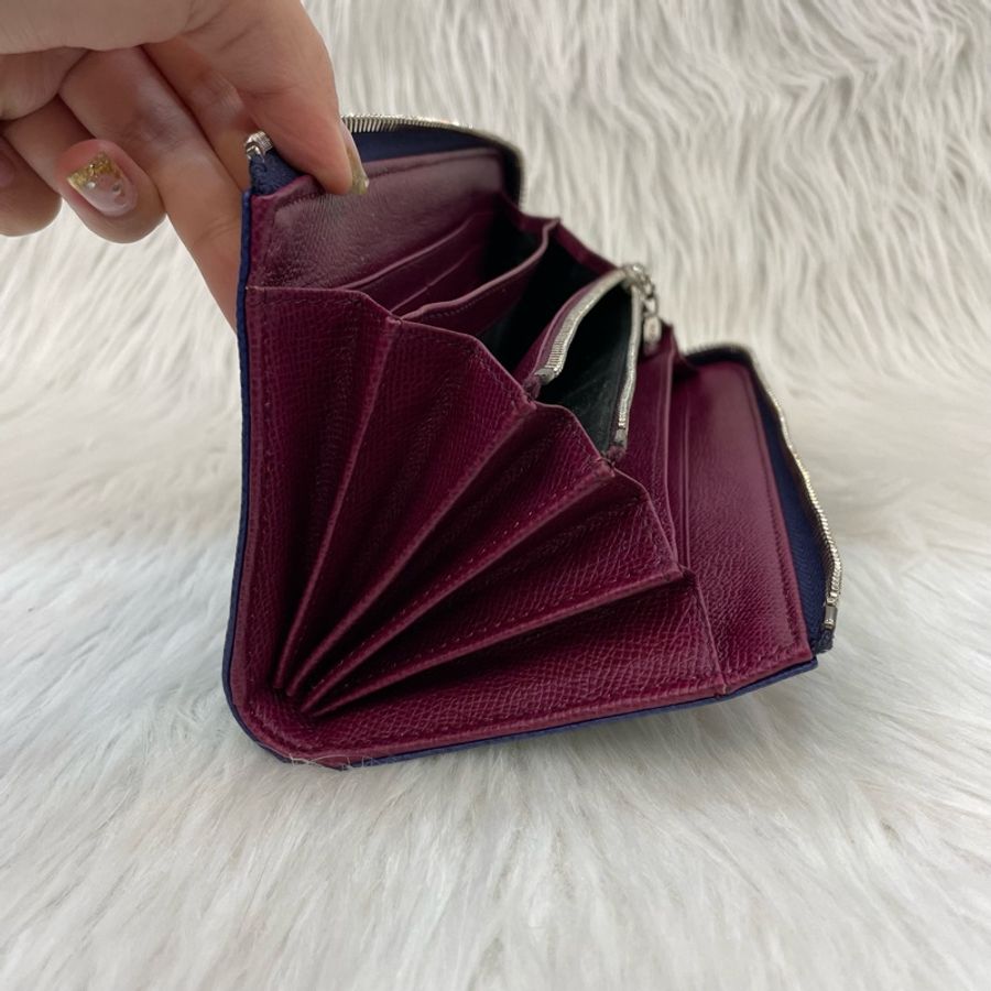 Tods 寶藍拼紫色牛皮拉鍊長夾-15