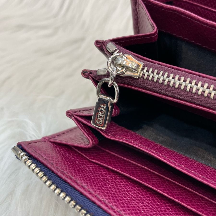 Tods 寶藍拼紫色牛皮拉鍊長夾-16