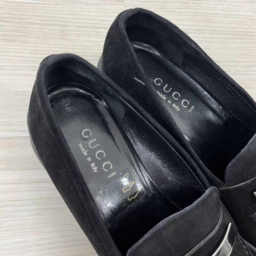 Gucci古馳經典鐵牌LOGO麂皮厚底樂福鞋-7
