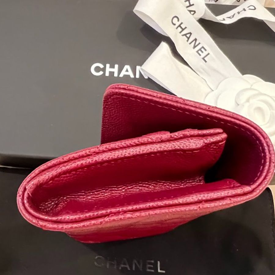 全新CHANEL AP3339紅金琺瑯水鑽雙C酒紅色牛皮中夾-7