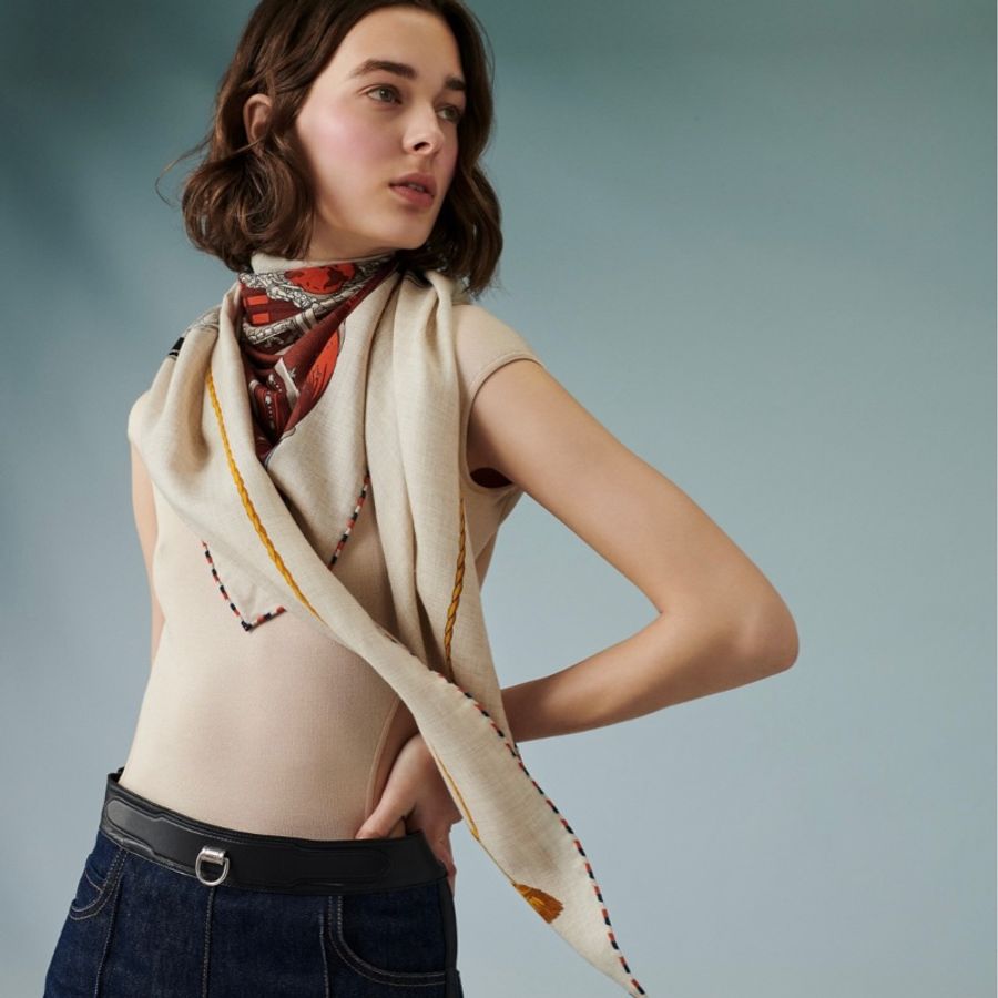 Hermès 愛馬仕 Cashmere 三角巾 披肩 94*188cm-4
