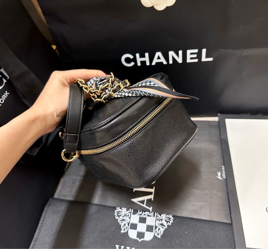 近全新Chanel vintage 香奈兒荔枝皮魚子醬化妝包 化妝箱 98新以上 復古典雅的玩家收藏款-9