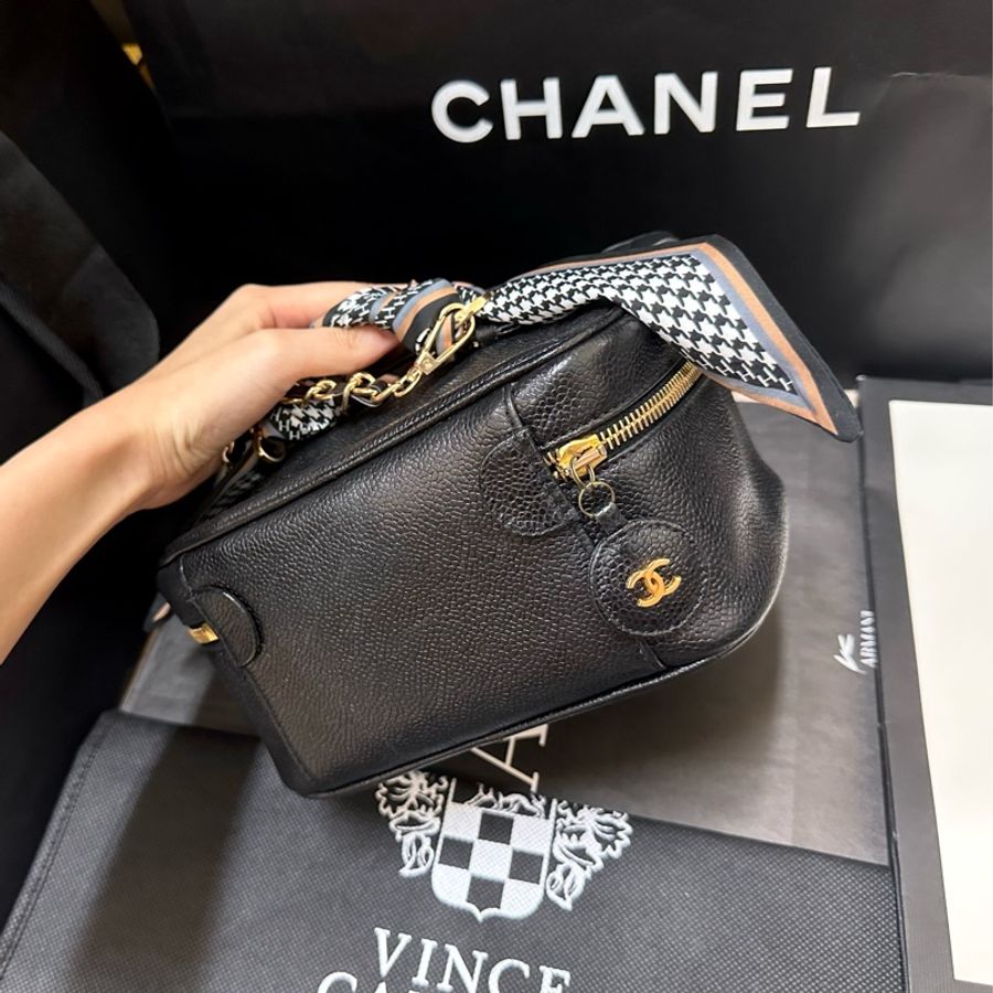 近全新Chanel vintage 香奈兒荔枝皮魚子醬化妝包 化妝箱 98新以上 復古典雅的玩家收藏款-10