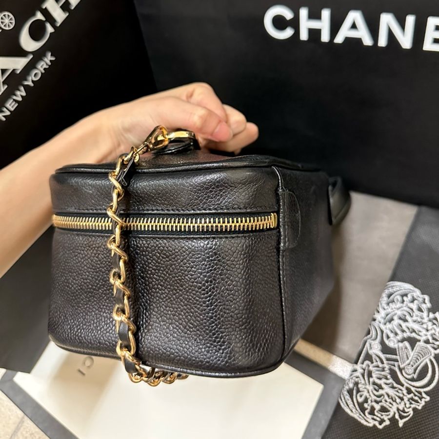近全新Chanel vintage 香奈兒荔枝皮魚子醬化妝包 化妝箱 98新以上 復古典雅的玩家收藏款-15