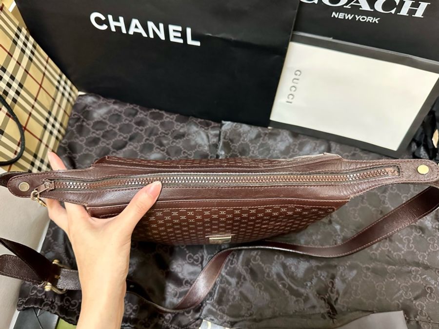 Celine vintage 經典黑老花斜背郵差包/公事包 絕版稀有款-4
