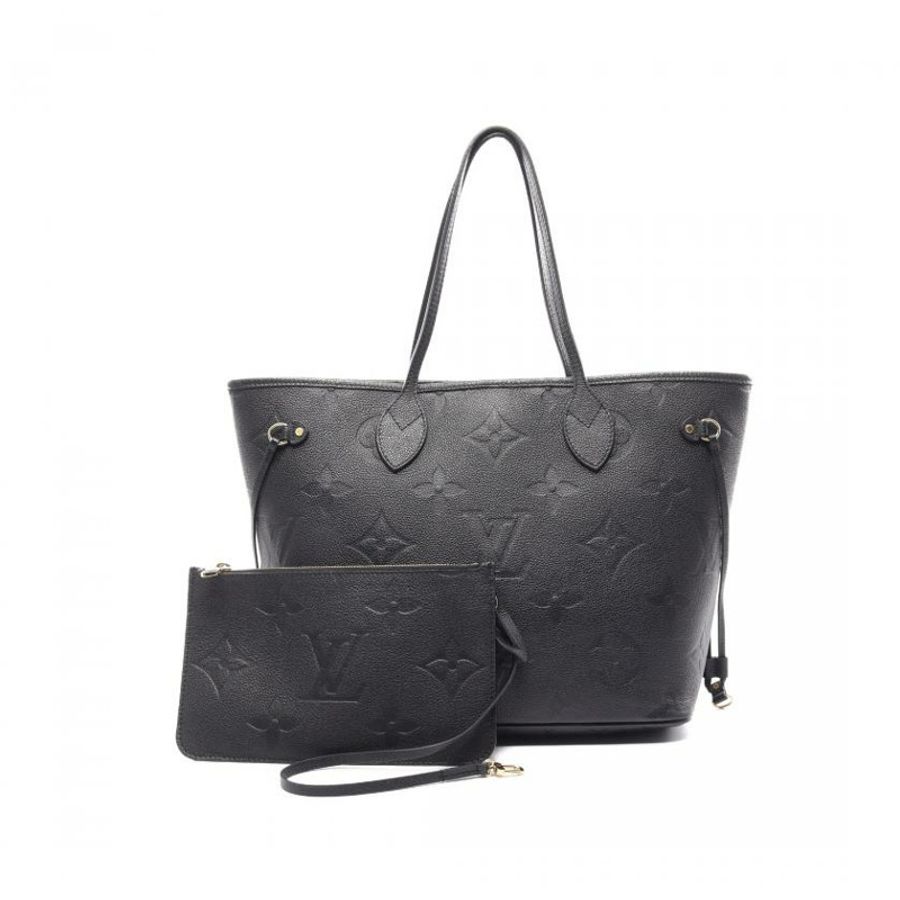 【日本直送】 中古LOUIS VUITTON[B]Neverfull MM  老花empreinte壓花浮雕 黑色 肩包 真皮托特包 黑色-0