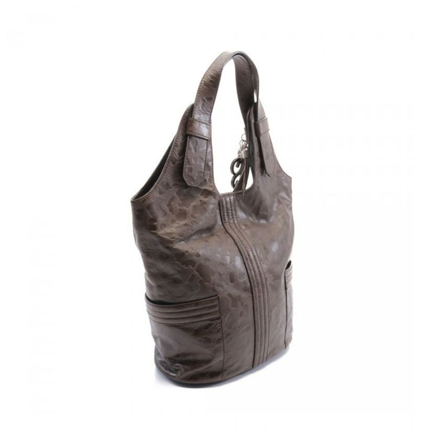 【日本直送】 中古ESCADA SPORT[AB]手提包 真皮托特包 深棕色 壓花 配飾品-1