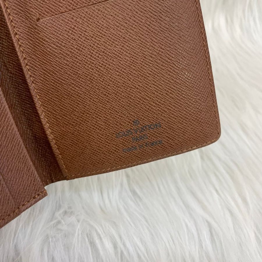 Louis Vuitton M60825原花焦糖內裡對開6卡長夾-7