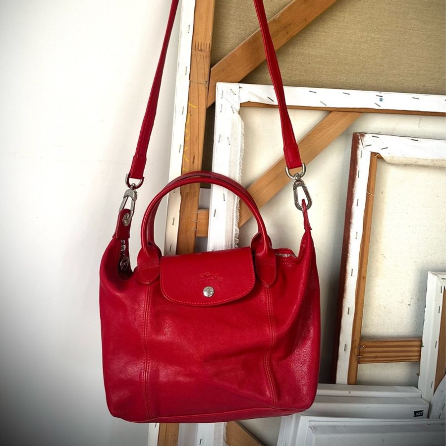 longchamp  LE PLIAGE 紅色皮革手提包S-7