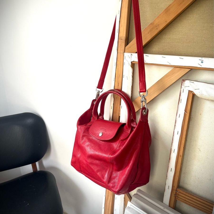 longchamp  LE PLIAGE 紅色皮革手提包S-8