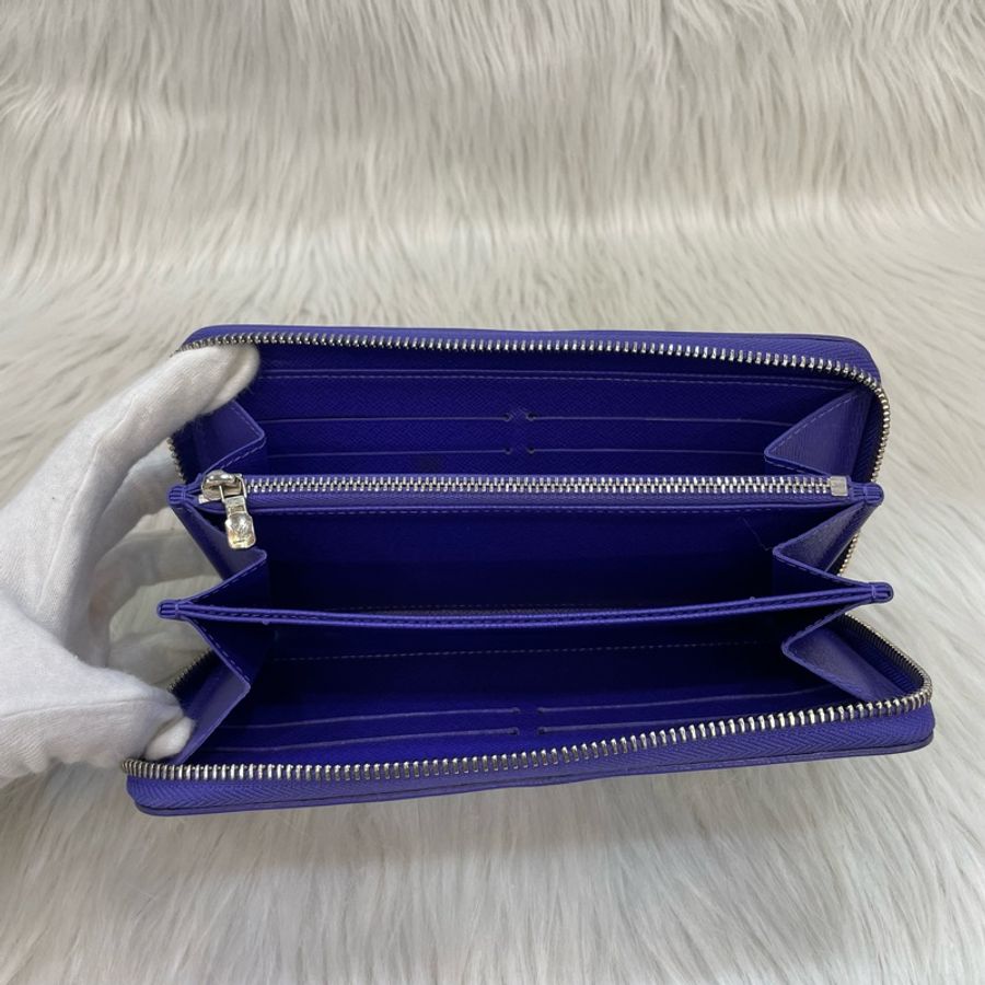 Louis Viitton 藍紫色Epi水波紋銀釦拉鍊長夾-10