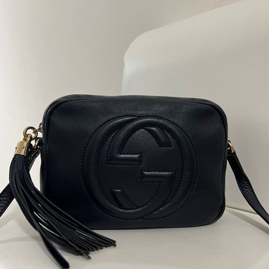 Gucci Soho 藍黑色流蘇相機/斜背包-2