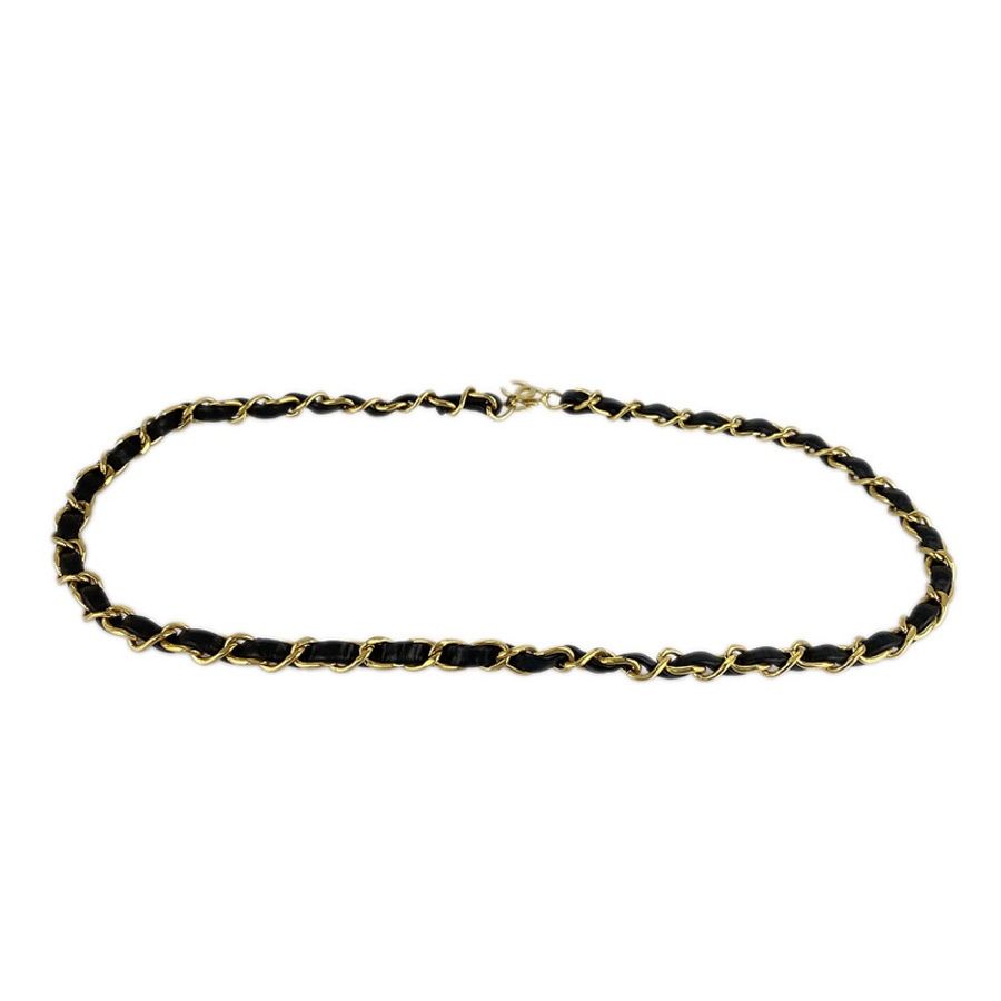 Chanel vintage香奈兒復古經典黑金穿皮鏈條cc標誌腰鍊 腰鏈 腰帶 皮帶-2