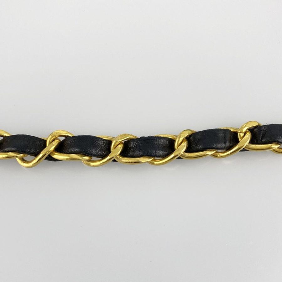 Chanel vintage香奈兒復古經典黑金穿皮鏈條cc標誌腰鍊 腰鏈 腰帶 皮帶-5