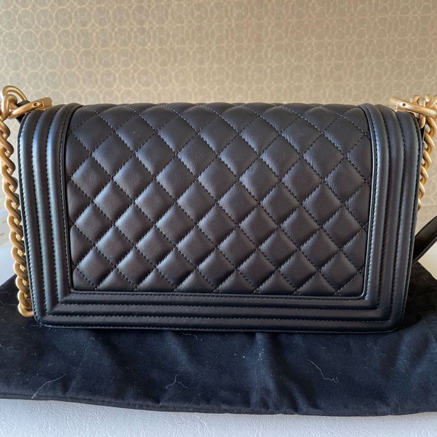 Chanel boy 25 小牛皮 金鍊金釦 側肩背包(全配)-7