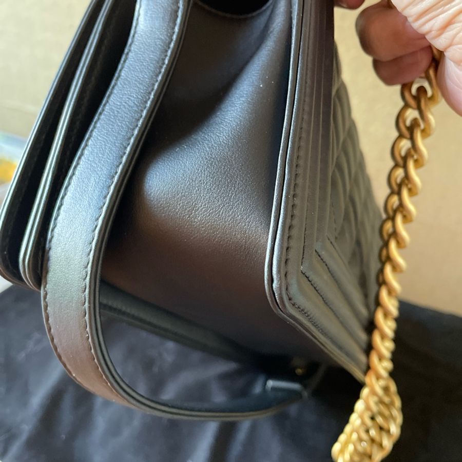 Chanel boy 25 小牛皮 金鍊金釦 側肩背包(全配)-10
