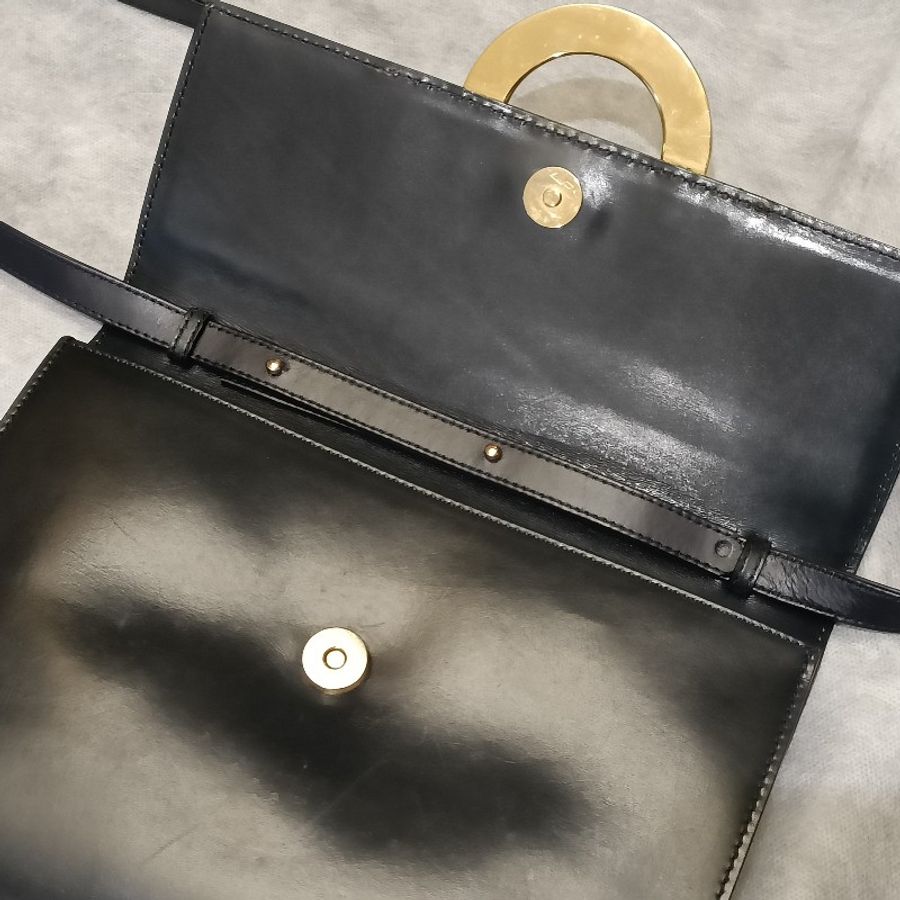 CELINE vintage 大金環深灰藍斜背包-15